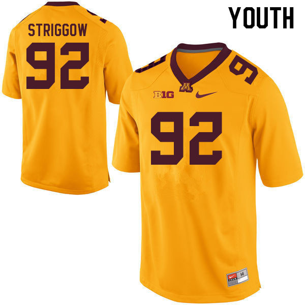 Youth #92 Danny Striggow Minnesota Golden Gophers College Football Jerseys Sale-Gold - Click Image to Close